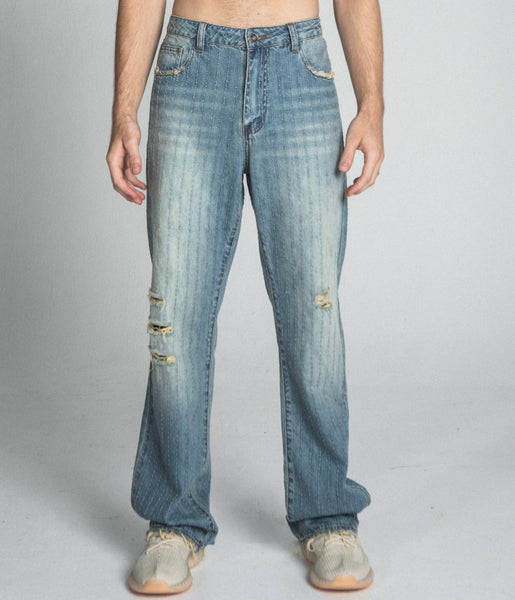 AJ02L RIPPED BLUE THREAD LOOSE JEANS – ARMOR JEANS INC