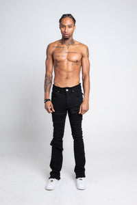 BLACK MID-RISE STACKED JEANS AS405 BLACK