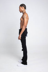 BLACK MID-RISE STACKED JEANS AS405 BLACK