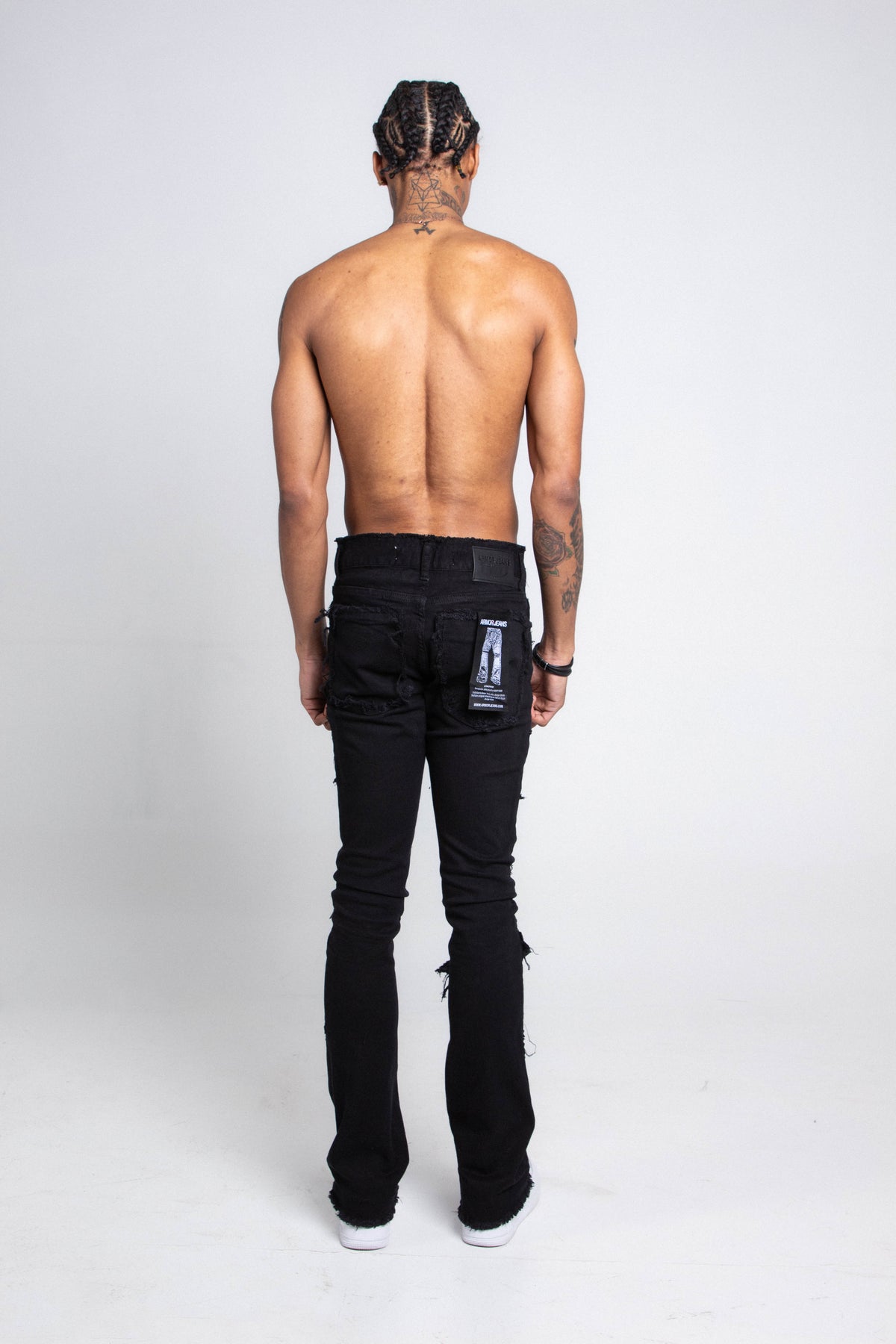 BLACK MID-RISE STACKED JEANS AS405 BLACK