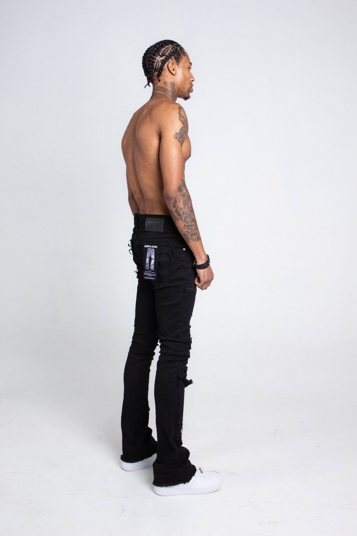 BLACK MID-RISE STACKED JEANS AS405 BLACK