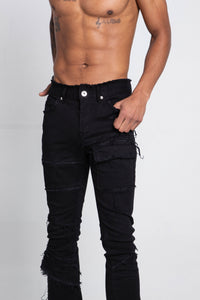 BLACK MID-RISE STACKED JEANS AS405 BLACK