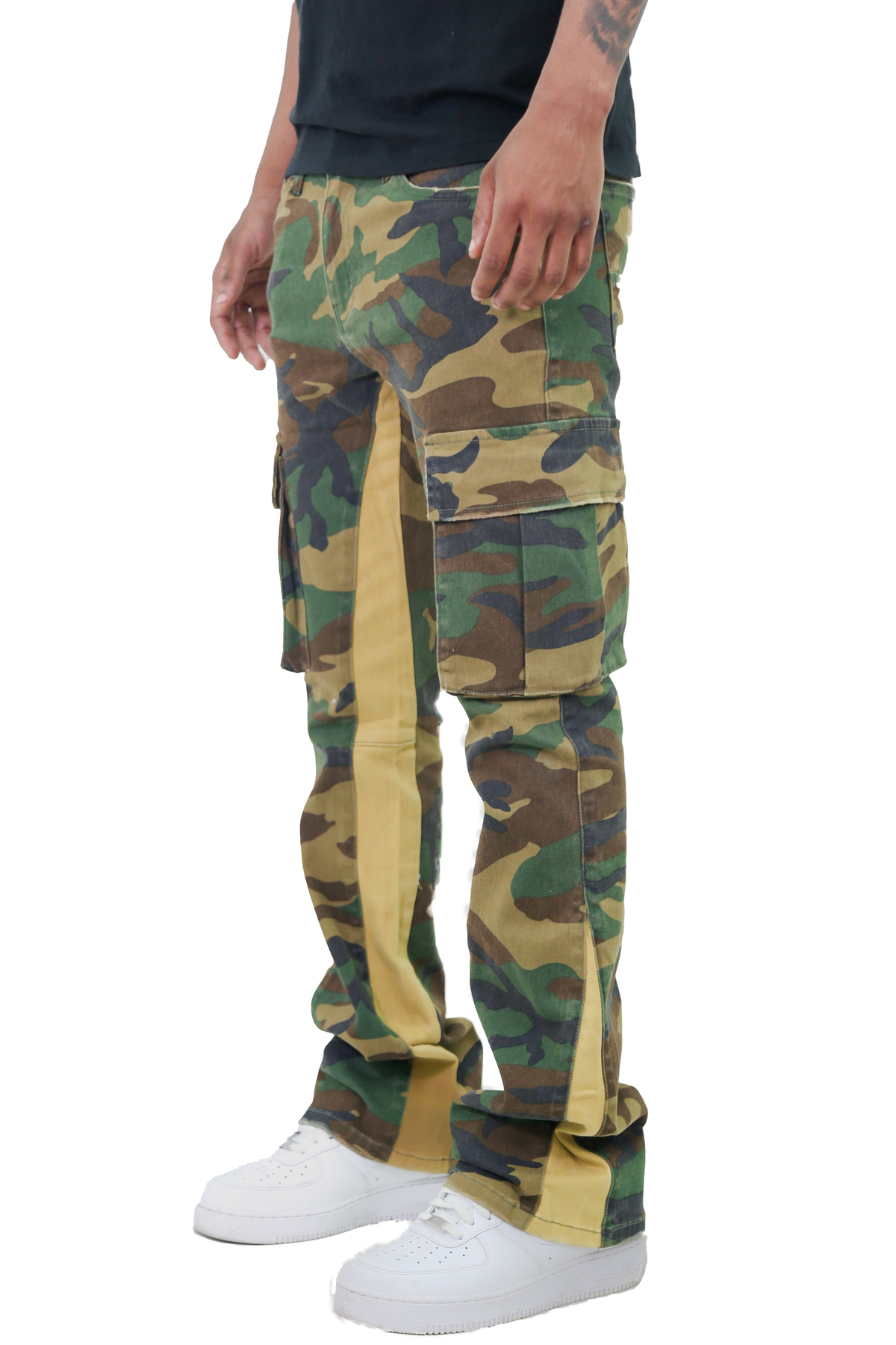 CAMOUFLAGE MID-RISE STACKED JEANS