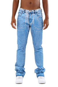 FOIL WASH MID-RISE STACKED JEANS