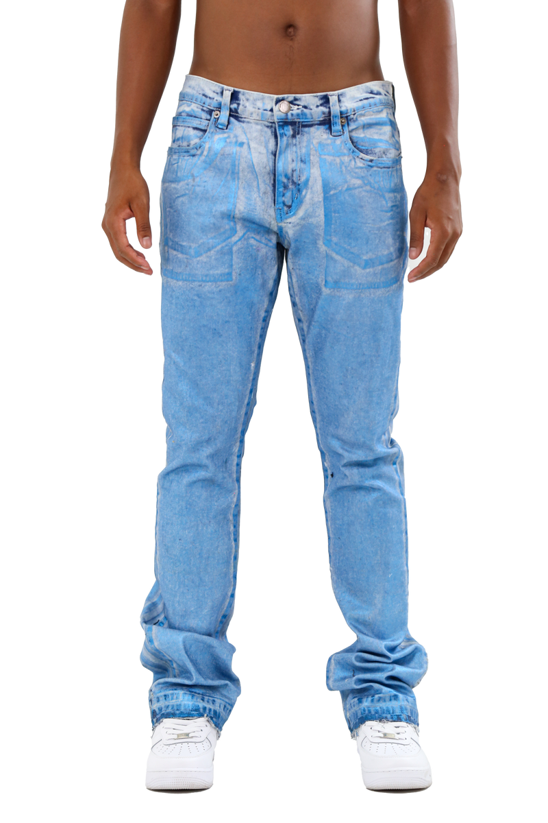 FOIL WASH MID-RISE STACKED JEANS