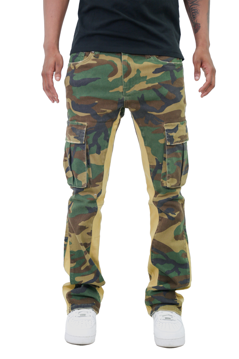 CAMOUFLAGE MID-RISE STACKED JEANS