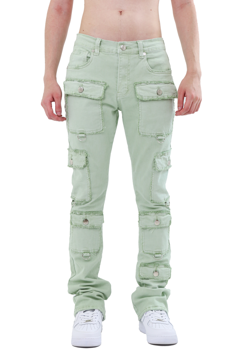 MULTI POCKET MID-RISE STACKED JEANS