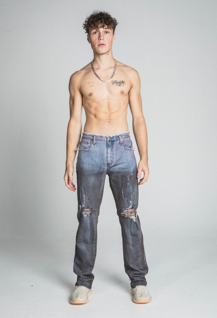 PURPLE FADED WASHED STRAIGHT MID-WAIST JEANS