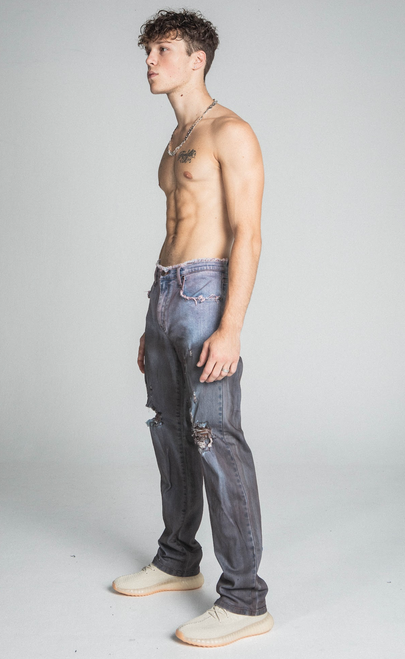 PURPLE FADED WASHED STRAIGHT MID-WAIST JEANS