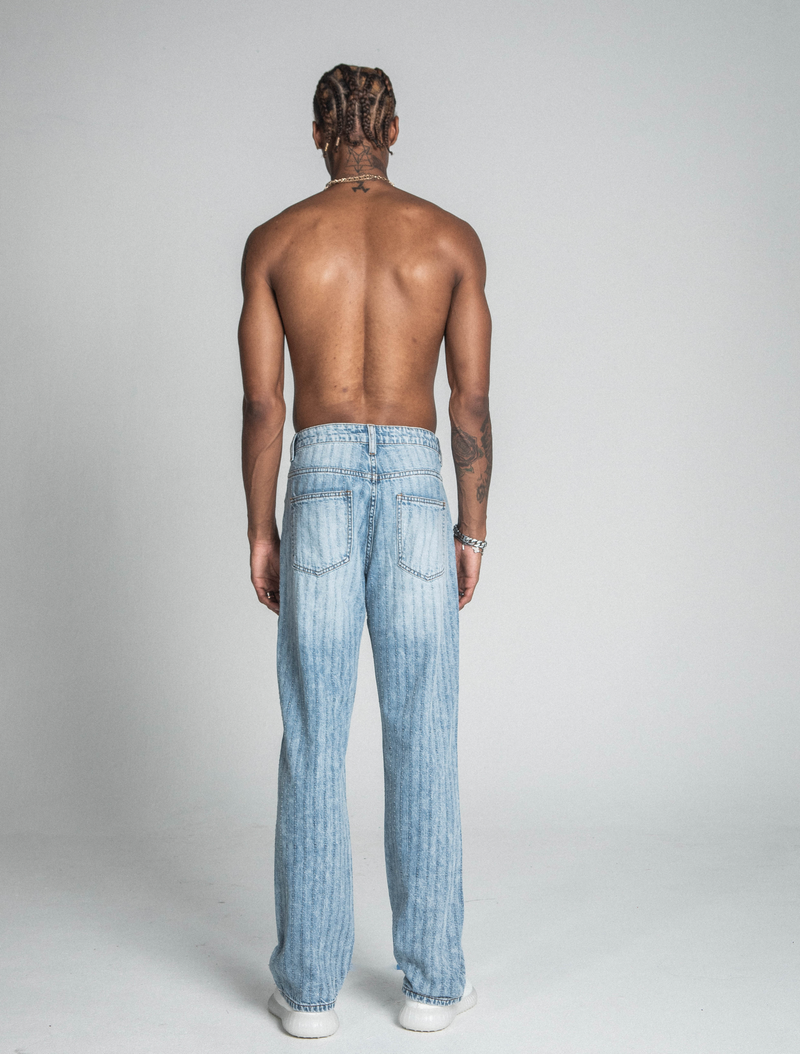 CLASSIC BLUE THREAD LINE MID-RISE LOOSE JEANS