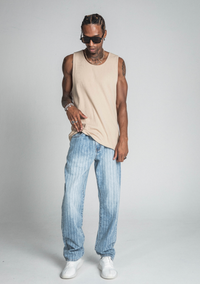 CLASSIC BLUE THREAD LINE MID-RISE LOOSE JEANS