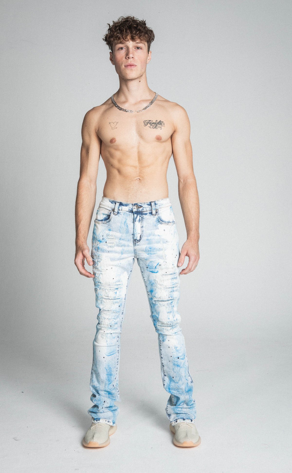 BLUE AND WHITE PAINT MID-RISE STACKED JEANS AJ28SK