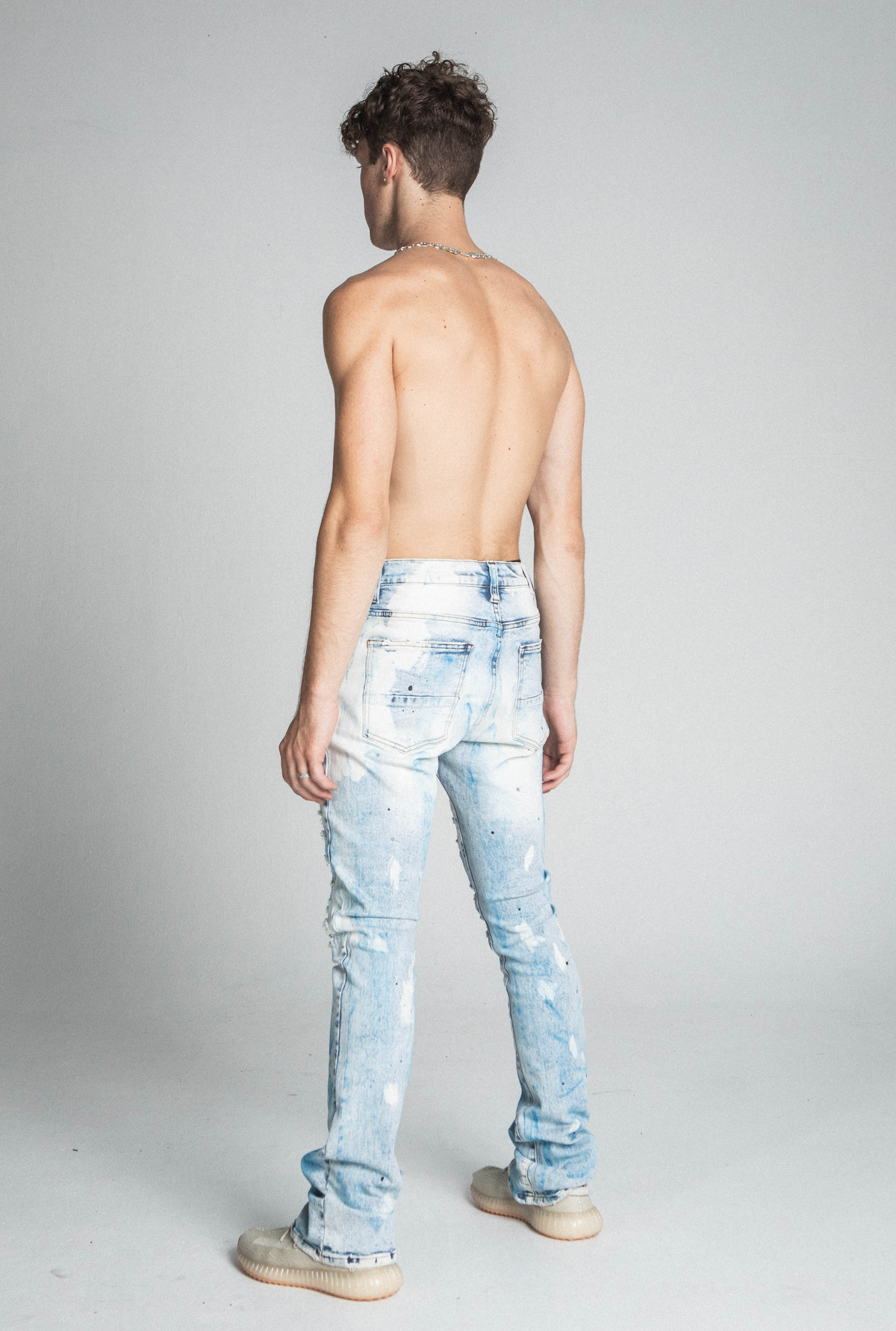 BLUE AND WHITE PAINT MID-RISE STACKED JEANS AJ28SK