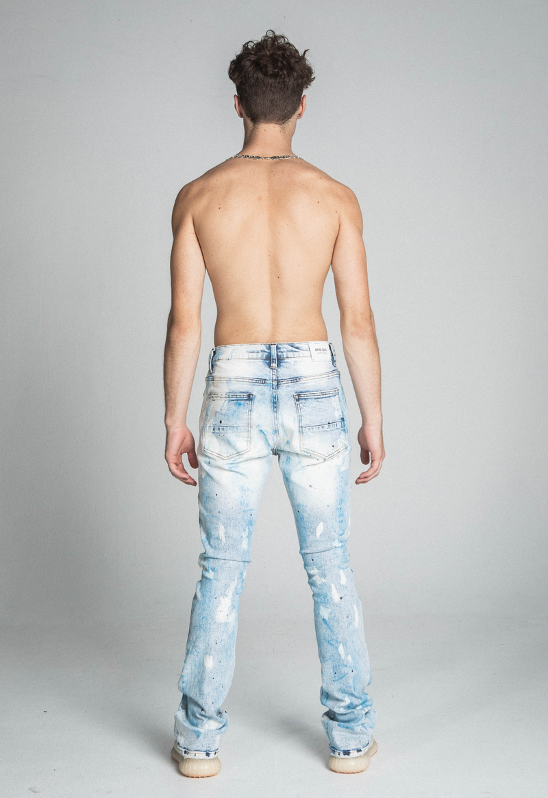 BLUE AND WHITE PAINT MID-RISE STACKED JEANS AJ28SK