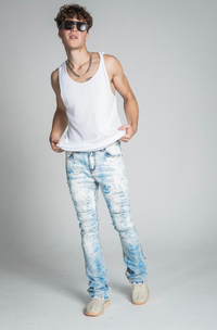 BLUE AND WHITE PAINT MID-RISE STACKED JEANS AJ28SK