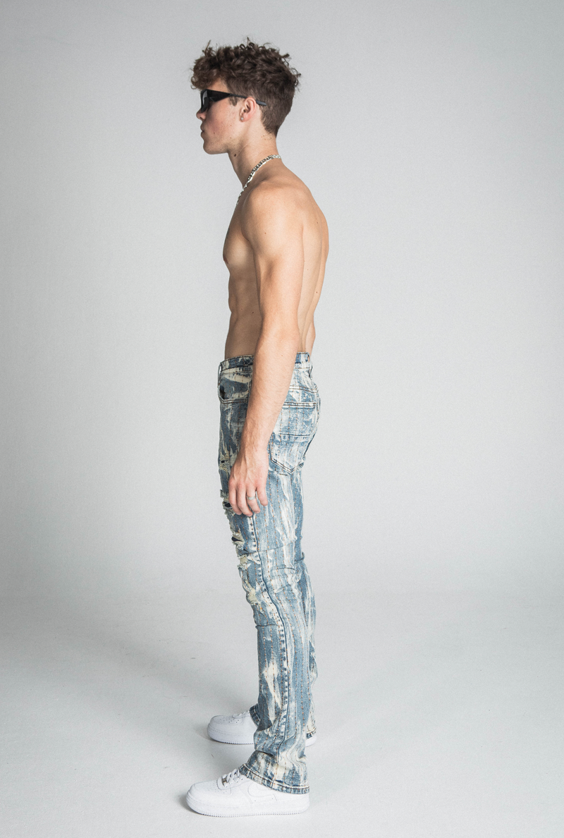 THREAD LINE MID-RISE STACKED JEANS