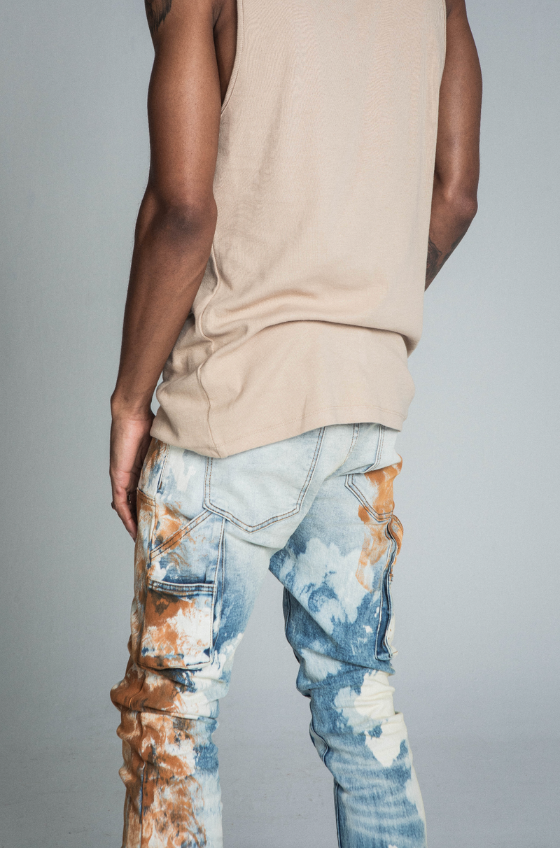 OIL PAINT MID-RISE STACKED JEANS