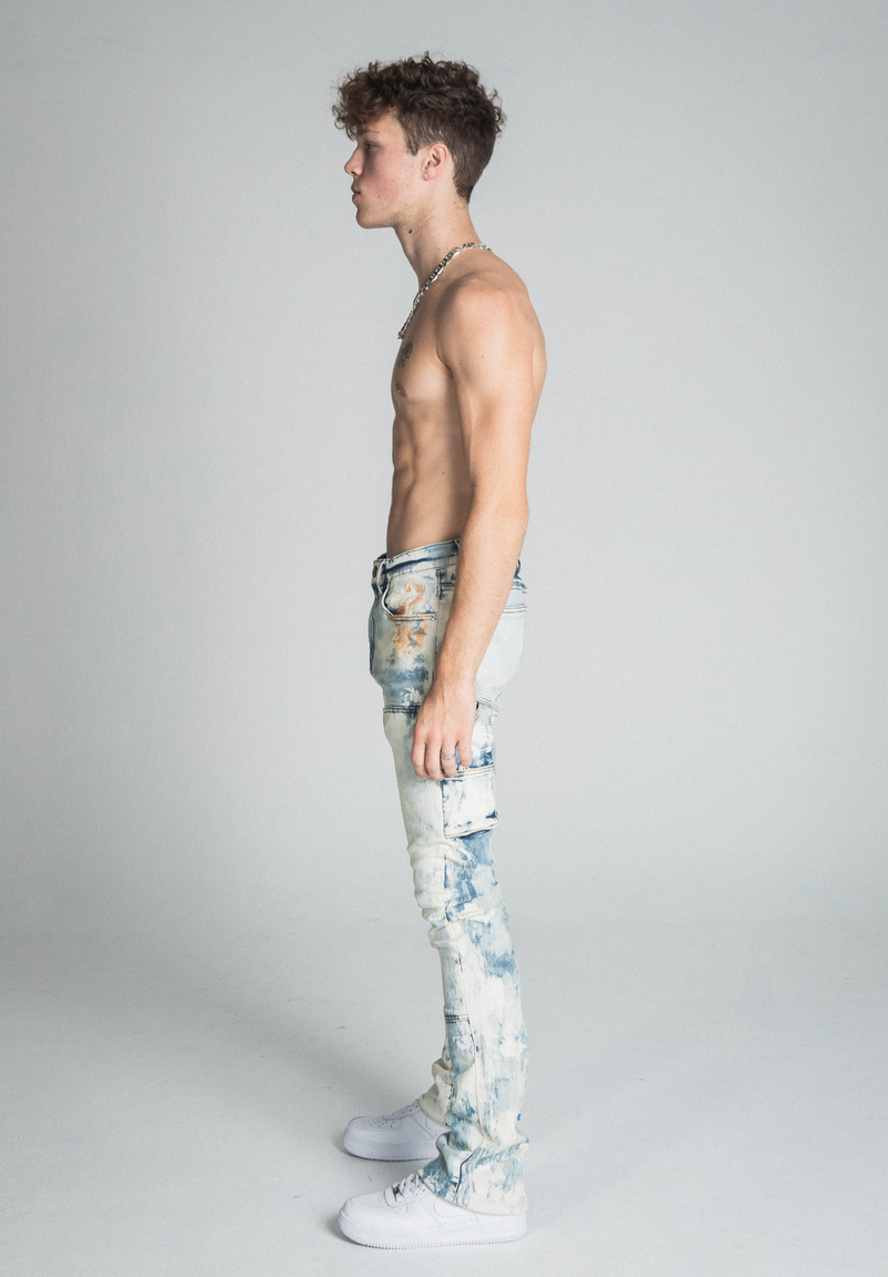 OIL PAINT MID-RISE STACKED JEANS