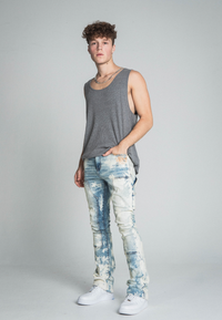 OIL PAINT MID-RISE STACKED JEANS