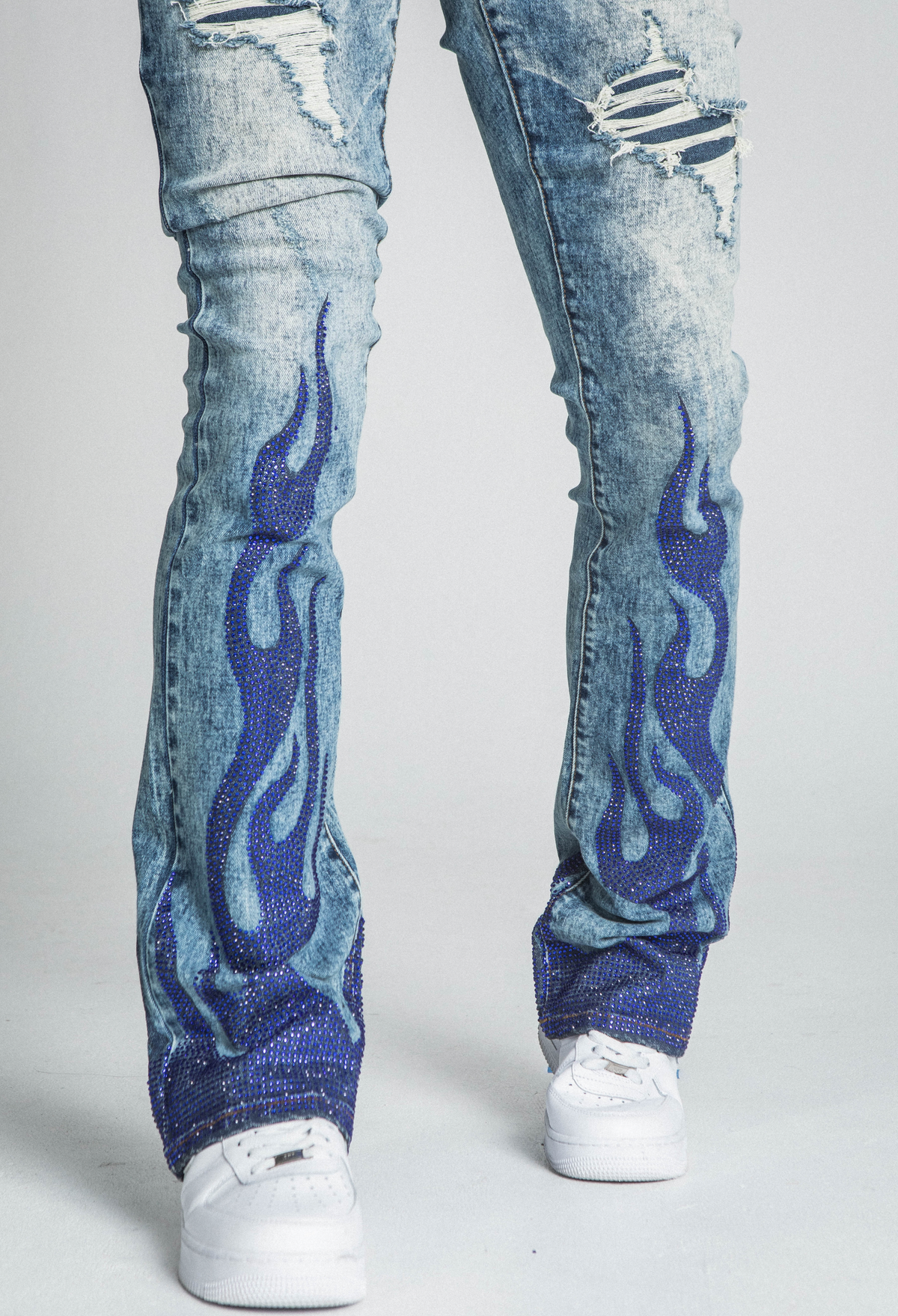 RHINESTONE FLAME MID-RISE STACKED JEANS