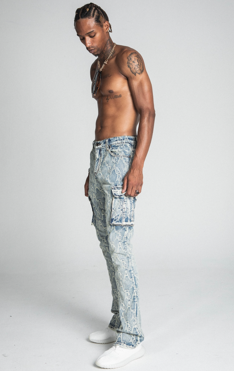 LOGO EMBROIDERY MID-RISE VINTAGE STACKED JEANS