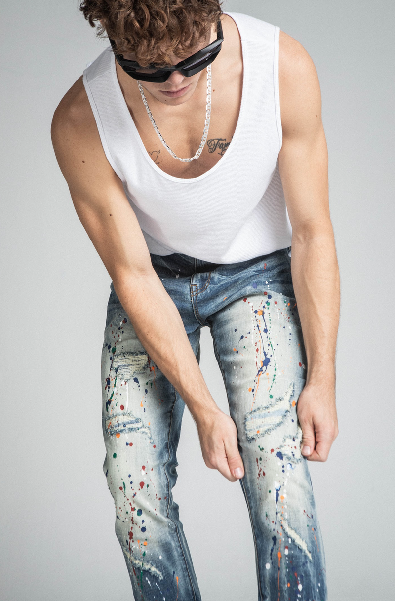 SPLASH PRINT MID-RISE VINTAGE SLIM JEANS