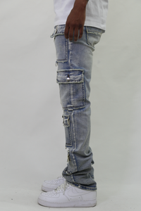 MULTI POCKET MID-RISE STACKED JEANS