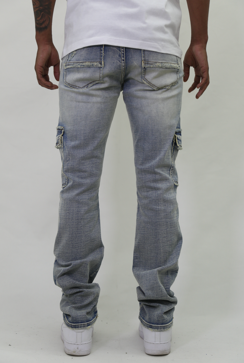 MULTI POCKET MID-RISE STACKED JEANS