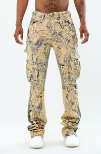 JACQUARD MID-RISE CARGO STACKED JEANS