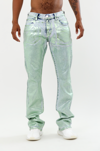 FOIL WASH MID-RISE STACKED JEANS