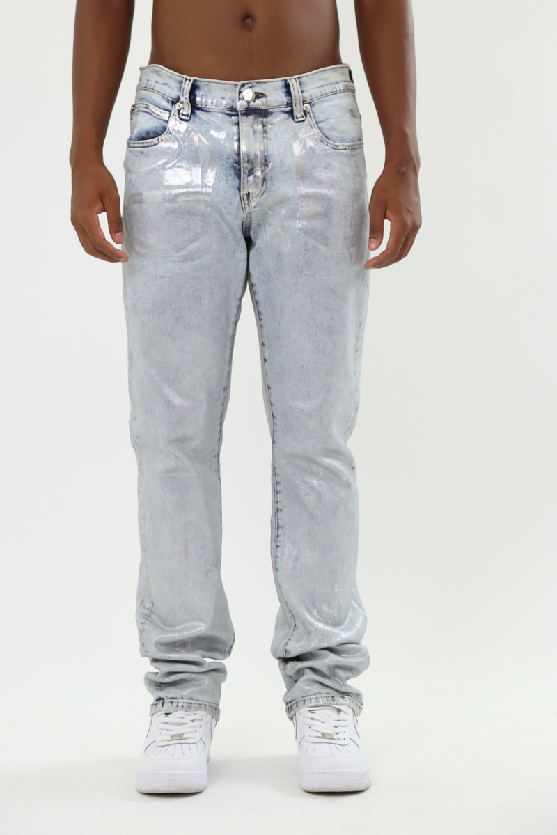 FOIL WASH MID-RISE STACKED JEANS