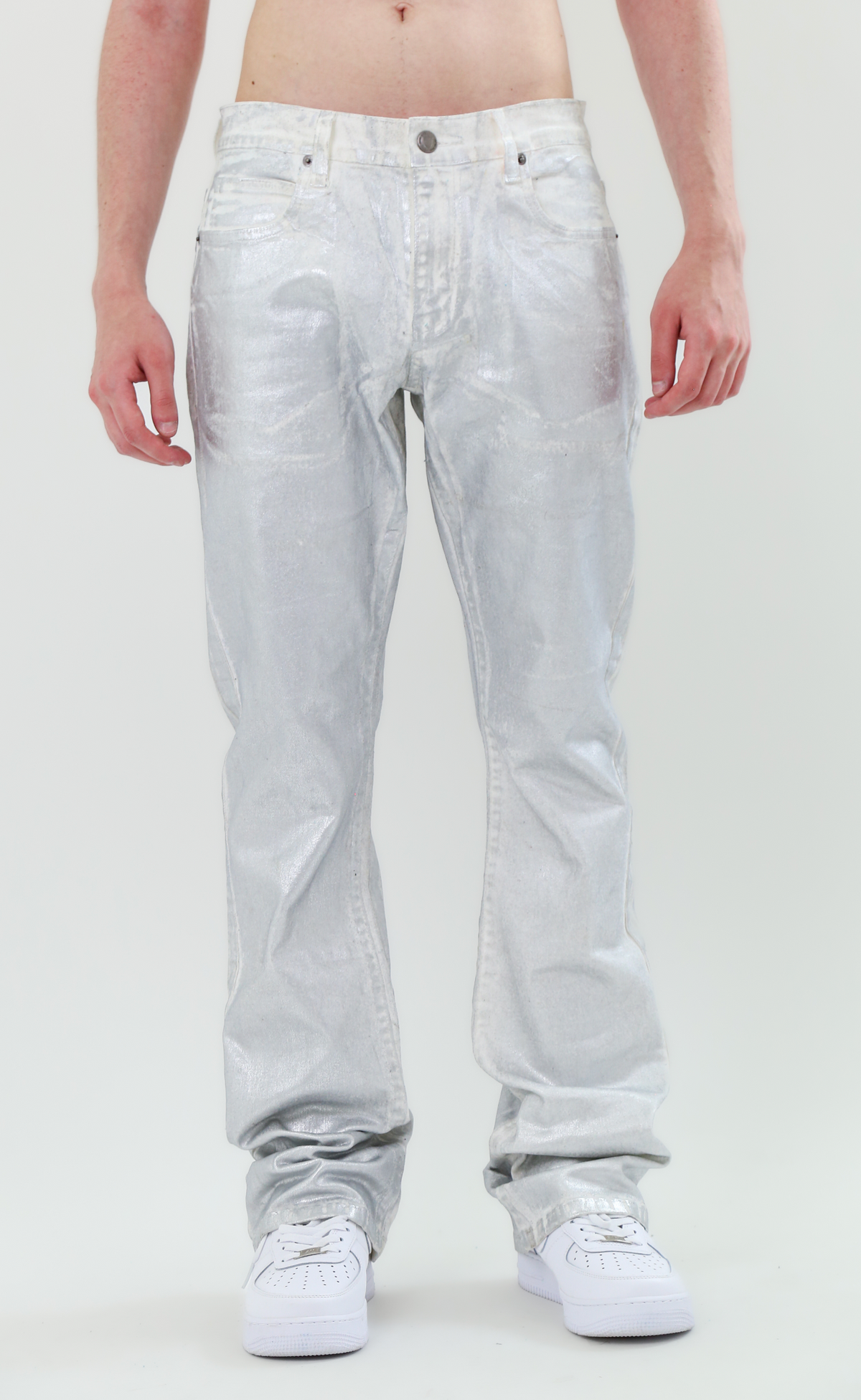 FOIL WASH MID-RISE STACKED JEANS